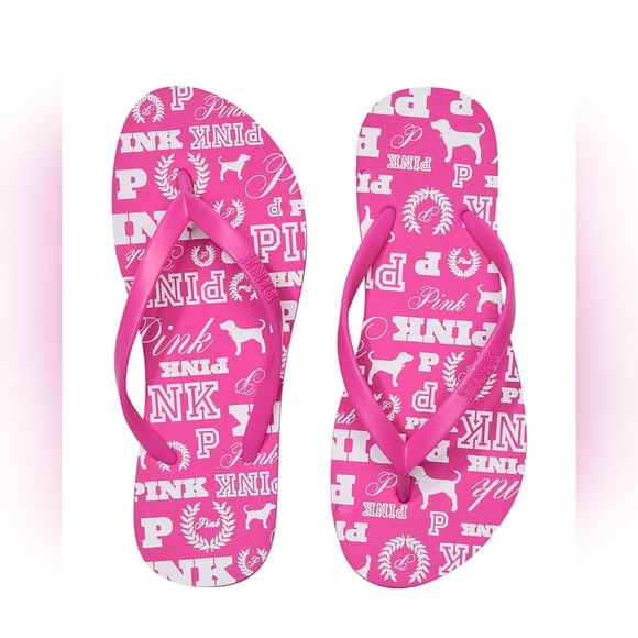 Victoria Secret PINK Flip Flops Pink White Size 10 NEW - Picture 1 of 4